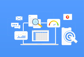 Fototapete - Digital Marketing Strategy concept. SEO, Social Media, Online advertising. Digital Marketing vector illustration isolated on white background with icons