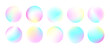 Vector round holographic gradient set. Light pastel circles, buttons, spheres. Trendy fluid blurred icons or labels for mobile app, screen or print. Colorful circle mesh gradient UX elements pack