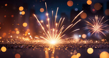 Fireworks Light Up The Sky With Dazzling Display. New Year And Christmas Concept.