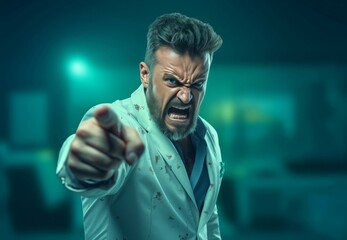 Poster - Angry system engineer hand point. Business man. Generate Ai