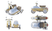 Set Of Realistic Scooter Sidecar Isolated On Transparency Background