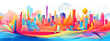 Illustration that abstractly expresses the city's skyscraper landscape in gradient rainbow colors.