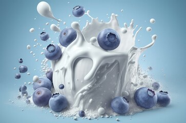 Poster - blueberry milk splash. sweet dessert. generate ai