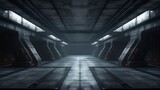 Fototapeta  - Dark tiled corridor in sci-fi underground gallery