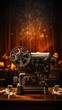 © olegganko - Movie projector with blank film reel on table