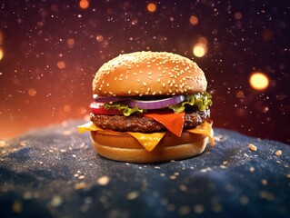 Wall Mural - A Delicious Burger with Universe Background. Hamburger