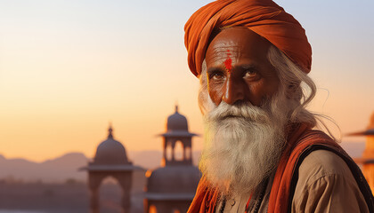 An old Indian sadhu during Diwali in India