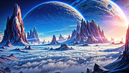 Wall Mural - landscape of an alien planet, view of another planet surface, science fiction background.