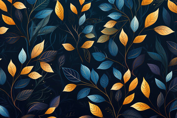 Sticker - Denim blue autumn foliage pattern