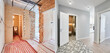 Comparison of old flat with underfloor heating pipes and new renovated apartment with modern interior design. Bathroom, hallway with heated floor and bedroom before and after renovation.