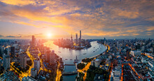 Aerial View Of Shanghai City Skyline In Early Morning