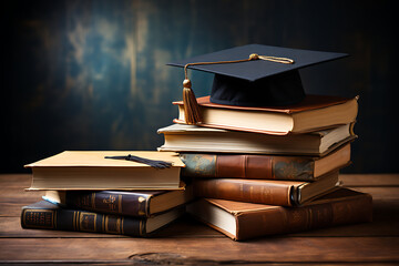Wall Mural - book and graduation cap. the concept of teaching and acquiring knowledge in courses, studies. advanced training, graduation, completion of trainin