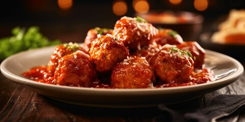 Wall Mural - Delicious Meatballs with Sauce Served on a Plate