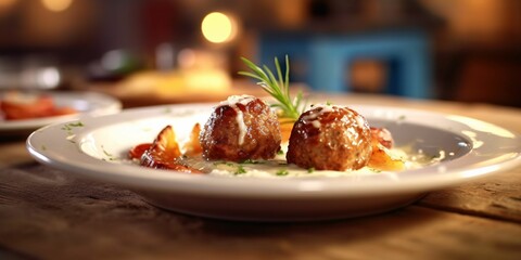 Wall Mural - Delicious Meatballs with Sauce Served on a Plate