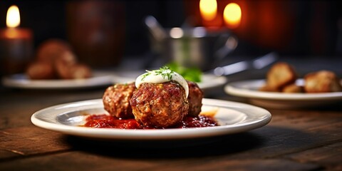 Wall Mural - Delicious Meatballs with Sauce Served on a Plate