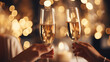 Celebration. Beautiful stylish women holding glasses of champagne making a toast. champagne with blurred bokeh background