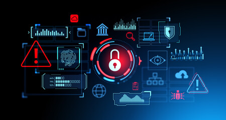 Poster - digital cybersecurity chart with big business data and statistics icons