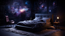 A Celestial Bedroom With A Bed That Gently Rocks Like A Cradle And Walls Adorned With Nebulae