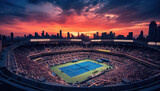 Fototapeta Sport - stadium full of fans at sunset at a tennis match