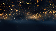 Abstract Background With Gold Stars, Particles And Sparkling On Navy Blue. Christmas Golden Light Shine Particles Bokeh On Navy Blue Background. 2024 New Year Background. Gold Foil Texture