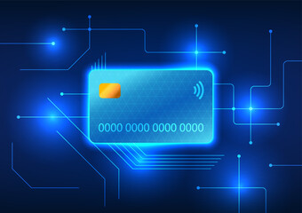 Poster - Credit card technology The back of the credit card is a technology circuit. Shows spending on purchases using a credit card. Buying products online increases convenience by not having to carry cash.