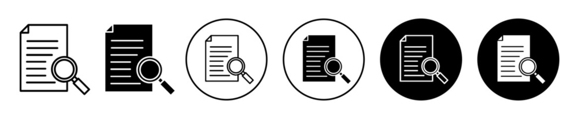 case study icon. Business report analysis or quality check with magnifier glass lens symbol. Document paper data research to find vector. Case study  page line logo.