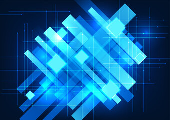 Poster - abstract technology background square geometric shapes stacked together. with lines running through 
