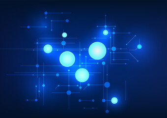 Fototapete - Abstract technology background use geometric shapes circle that connects with circuit lines to look modern, emphasizing luxury and hi-tech Suitable for work related to technology. Use as posters