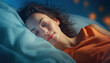 woman sleeping in bed at night with closed eyes