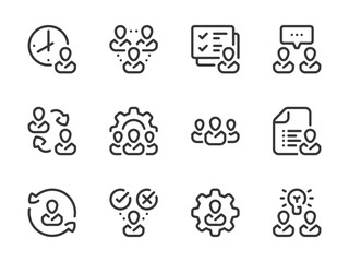 Poster - business people and team work vector line icons. staff and employees outline icon set. business conv