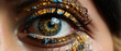 Auge Irisaufnahme mit wunderschönen Lidschatten  Nahaufnahme Querformat für Banner, ai generativ
