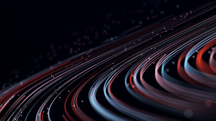 Poster - abstract glitter particles in dark space. network data transfer concept. 3d rendering.