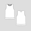 © SS-Designs - sleeveless ruffle hem keyhole top crew neck ruffle frill detail at hem vest  back keyhole fashion flat sketch drawing template cad