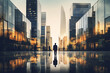 Urban Synergy: Business Buildings and People Double Exposure Artistic Background. Ai generated