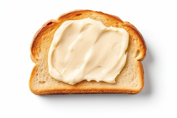 Wall Mural - Bread with cream cheese on white background melted cheese toast from above