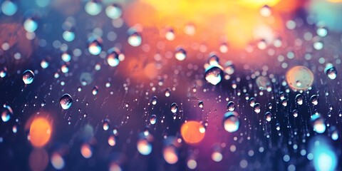 Raindrops on a blue bokeh background