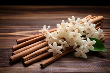 Poster - Vanilla and flowers on wood