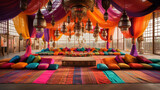 Bollywood Sangeet Ceremony Arrangement Decoration with Hanging Marigold Garlands