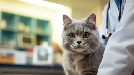 Wall Mural - Veterinary holds cute cat and making medical checking for pet on vet clinic room