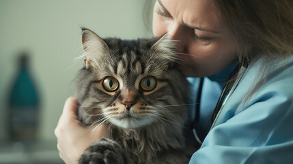 Wall Mural - Veterinary holds cute cat and making medical checking for pet on vet clinic room