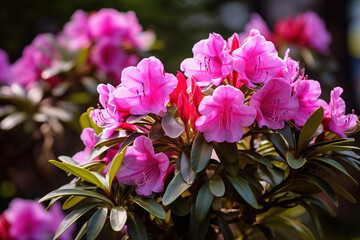 Sticker - Rhododendron in my garden. A series of photos of rhododendron in garden