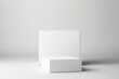 White square podium on white background. Showcase for cosmetic products, goods, shoes, bags, watches. Generative AI 