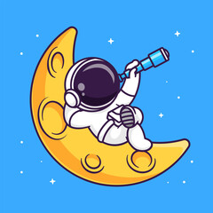 Wall Mural - Cute Astronaut Looking Star With Telescope Cartoon Vector
Icon Illustration Science Technology Icon Concept Isolated
Premium Vector. Flat Cartoon Style
