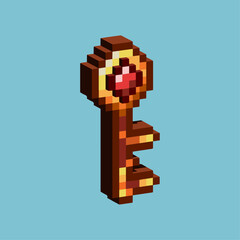 Poster - Isometric Pixel art 3d of gems key for items asset. Key for unlocked door rpg game on pixelated style.8bits perfect for game asset or design asset element for your game design asset.