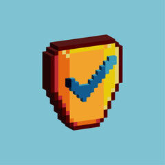 Poster - Isometric Pixel art 3d of approve shield for items asset. Shield on pixelated style.8bits perfect for game asset or design asset element for your game design asset.