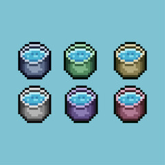 Leinwandbilder - pixel art sets of water cauldron with variation color item asset. simple bits of water saver on pixe