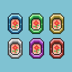 Poster - Pixel art sets of picture flower decoration with variation color item asset. Simple bits of picture on pixelated style. 8bits perfect for game asset or design asset element for your game design asset