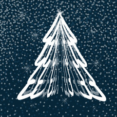 Wall Mural - White Christmas tree abstract. Illustrat3. hand drawing. Not AI, Vector illustration