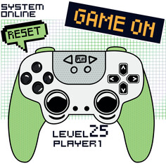 Canvas Print -  Typography gamer print with joystick. For boys graphic tees