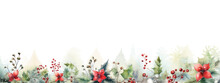 Watercolor Christmas Border With Holly And Mistletoe. Hand Painted Illustration. Generated AI